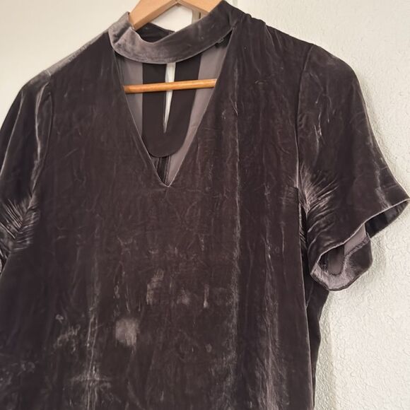 Madewell‎ Gray Velvet Choker V Neck Blouse Top Size Small Velour - Picture 5 of 10